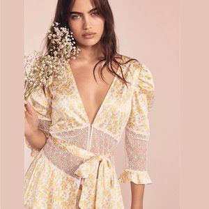 For Love & Lemons Yellow Lace Robe XL hard for find size